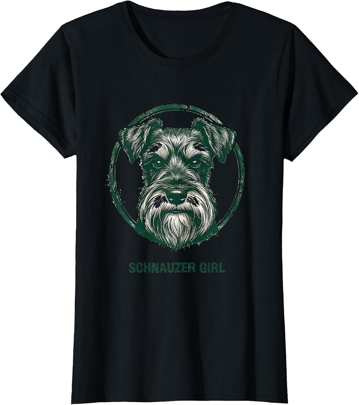 Women's Schnauzer Girl Rubber Stamp Miniature Schnauzer Lover Dog T-Shirt - Black