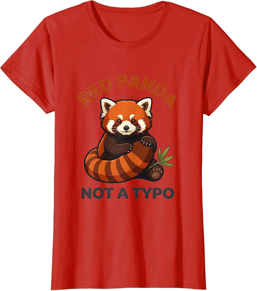 Women's Red Panda Not A Typo Cute Kawaii Panda Lover Humor T-Shirt - Red