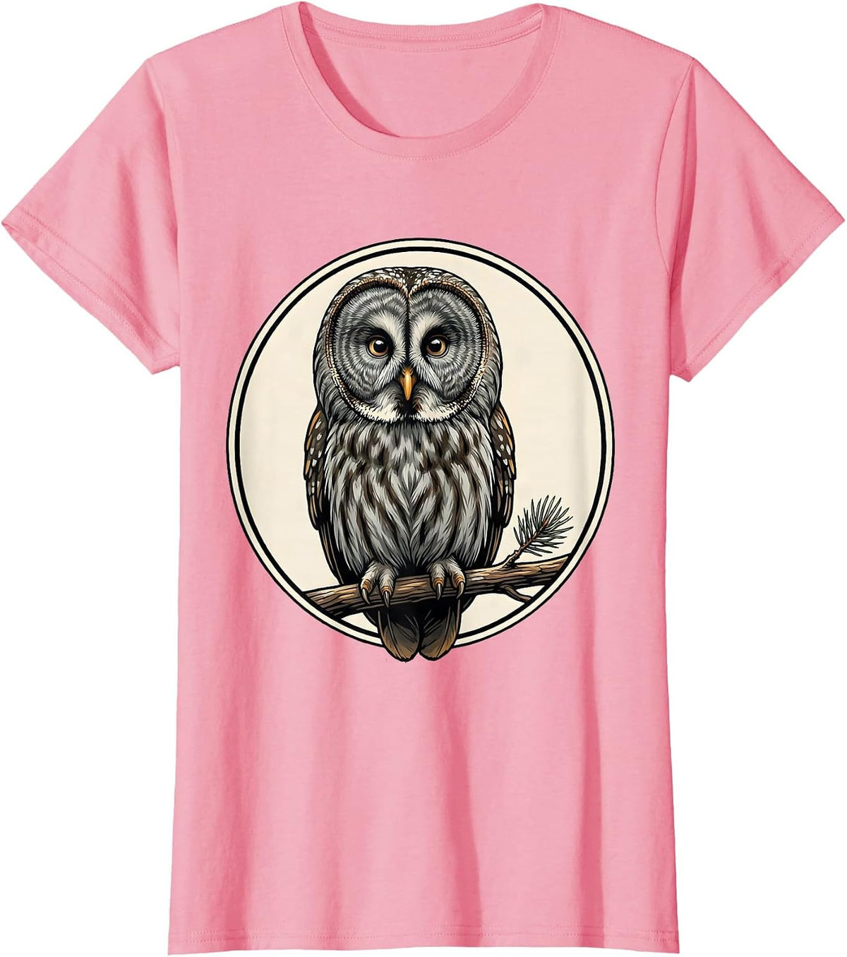 Women's Owl Portrait Bird Lover Humor Casual T-Shirt - Pink
