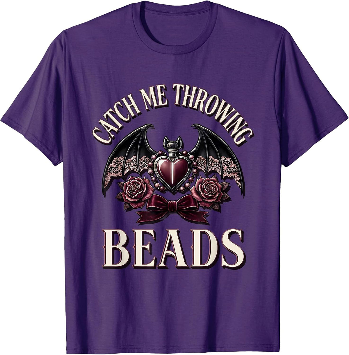 Catch Me Throwing Beads Mardi Gras Design T-Shirt - Purple