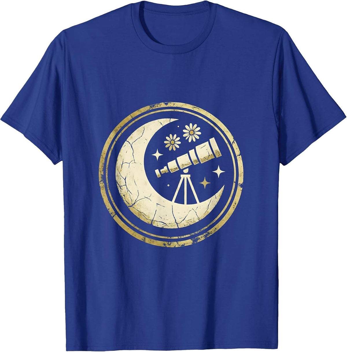 Vintage Telescope Starry Sky Astronomy Illustration T-Shirt - Royal Blue