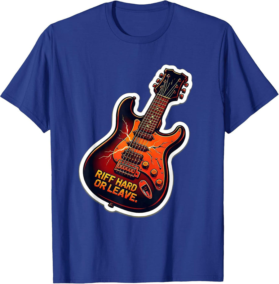 Riff Hard Or Leave Metal Guitar Design T-Shirt - Royal Blue
