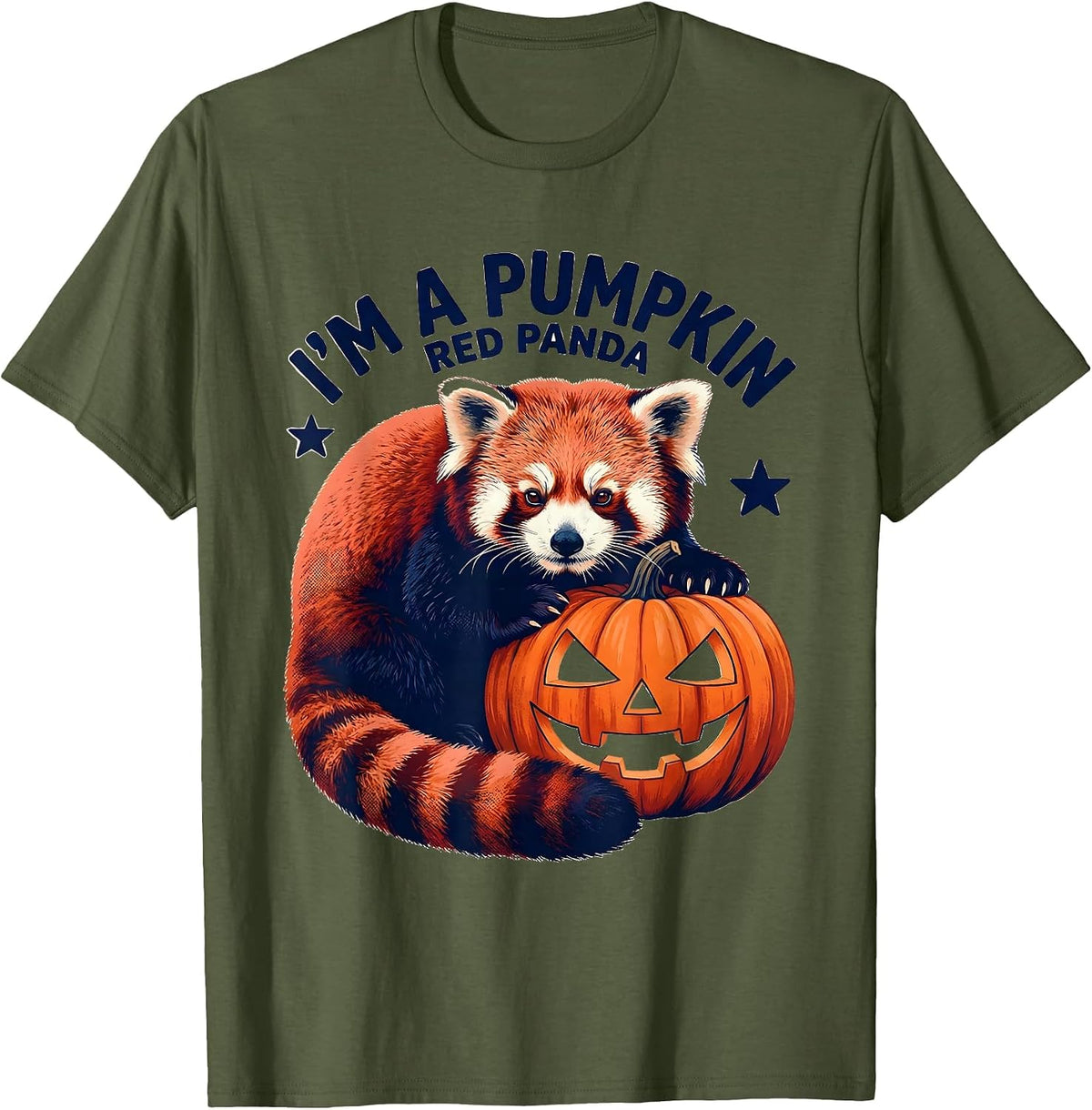 Men's I'm a Pumpkin Red Panda Cute Kawaii Animal Halloween Costume T-Shirt - Olive Green