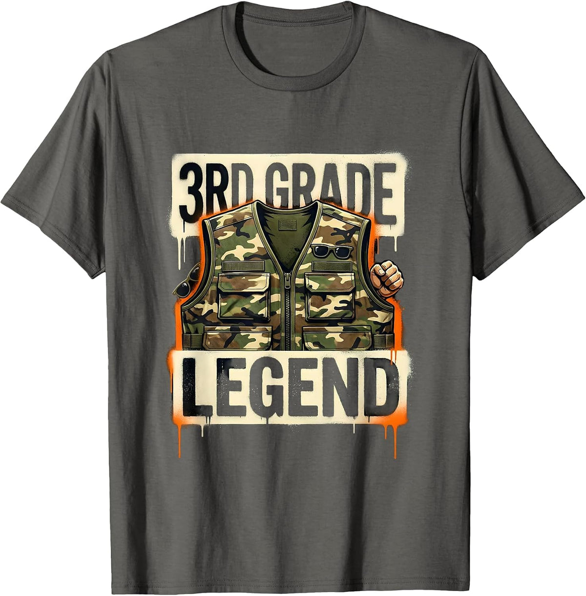 3RD GRADE LEGEND Streetwear Camo Back To School Boys T-Shirt - Asphalt Grey