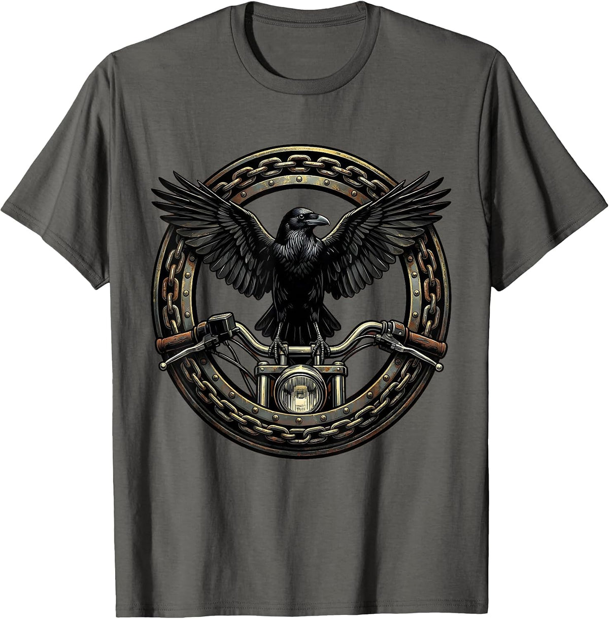 Men's Raven on Rusted Handlebar Biker Graphic T-Shirt - Asphalt Grey