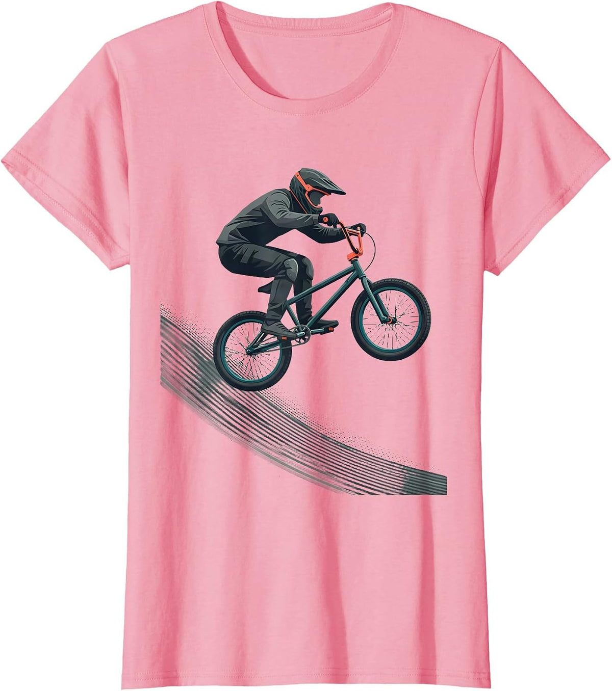 Women's BMX Rider Launching Gate Flat Vector Graphic T-Shirt - Pink