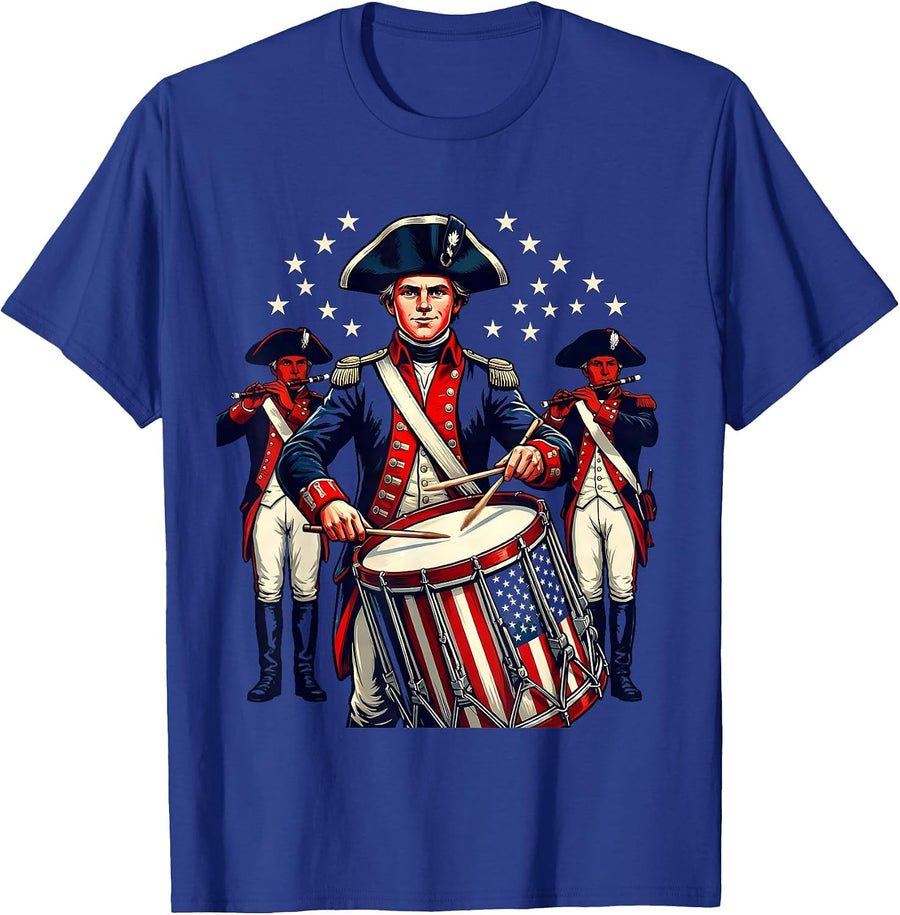 Boys Patriotic Colonial Drum and Fife Player T-Shirt - Royal Blue