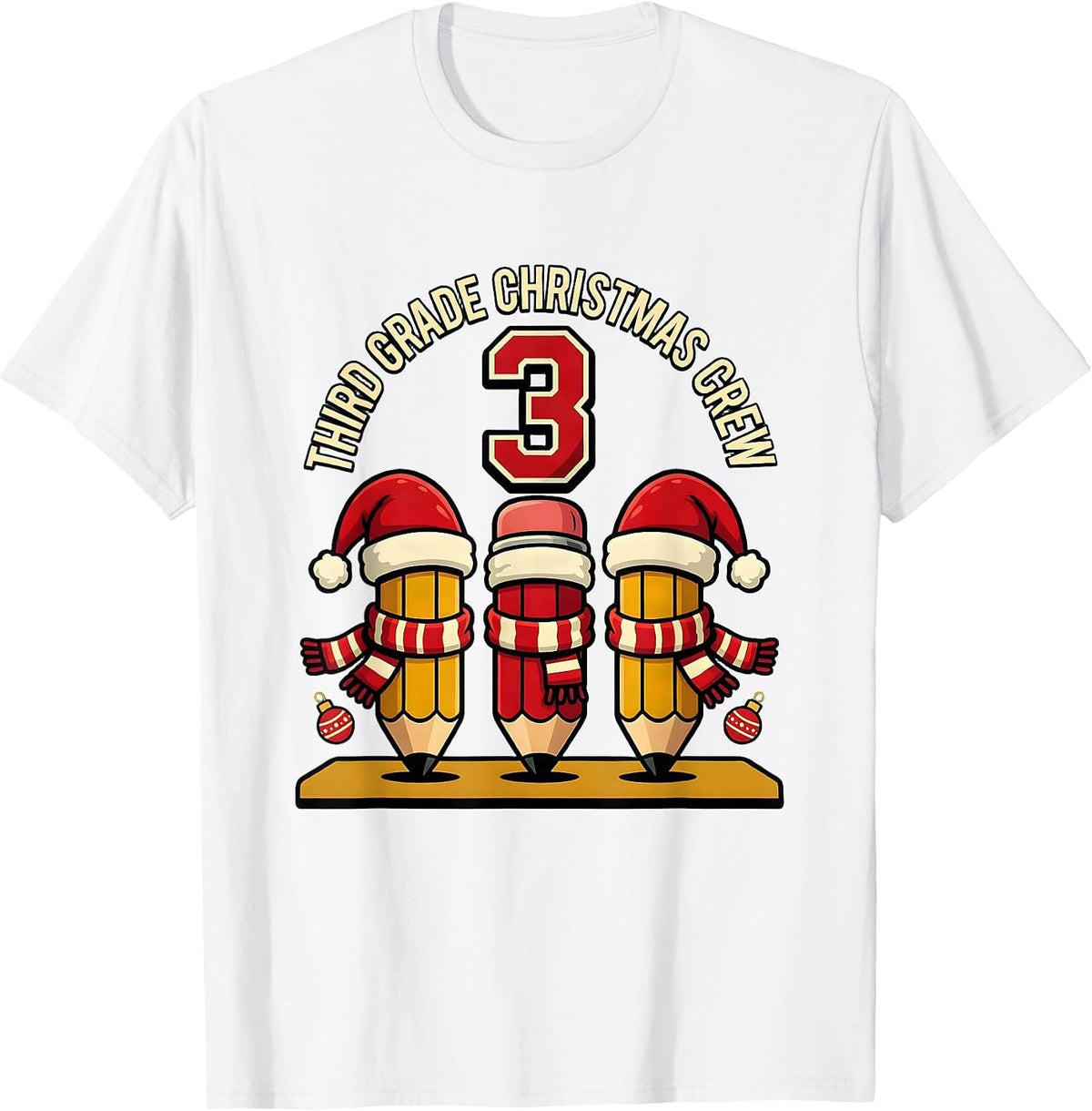 Men's Third Grade Christmas Crew Funny Teacher Holiday Squad T-Shirt - White
