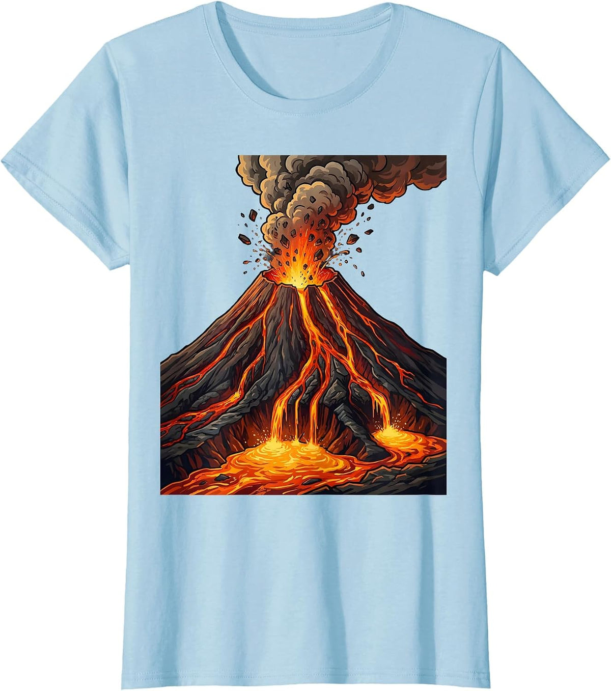Volcanic Eruption Lava Flow Science Illustration T-Shirt - Baby Blue