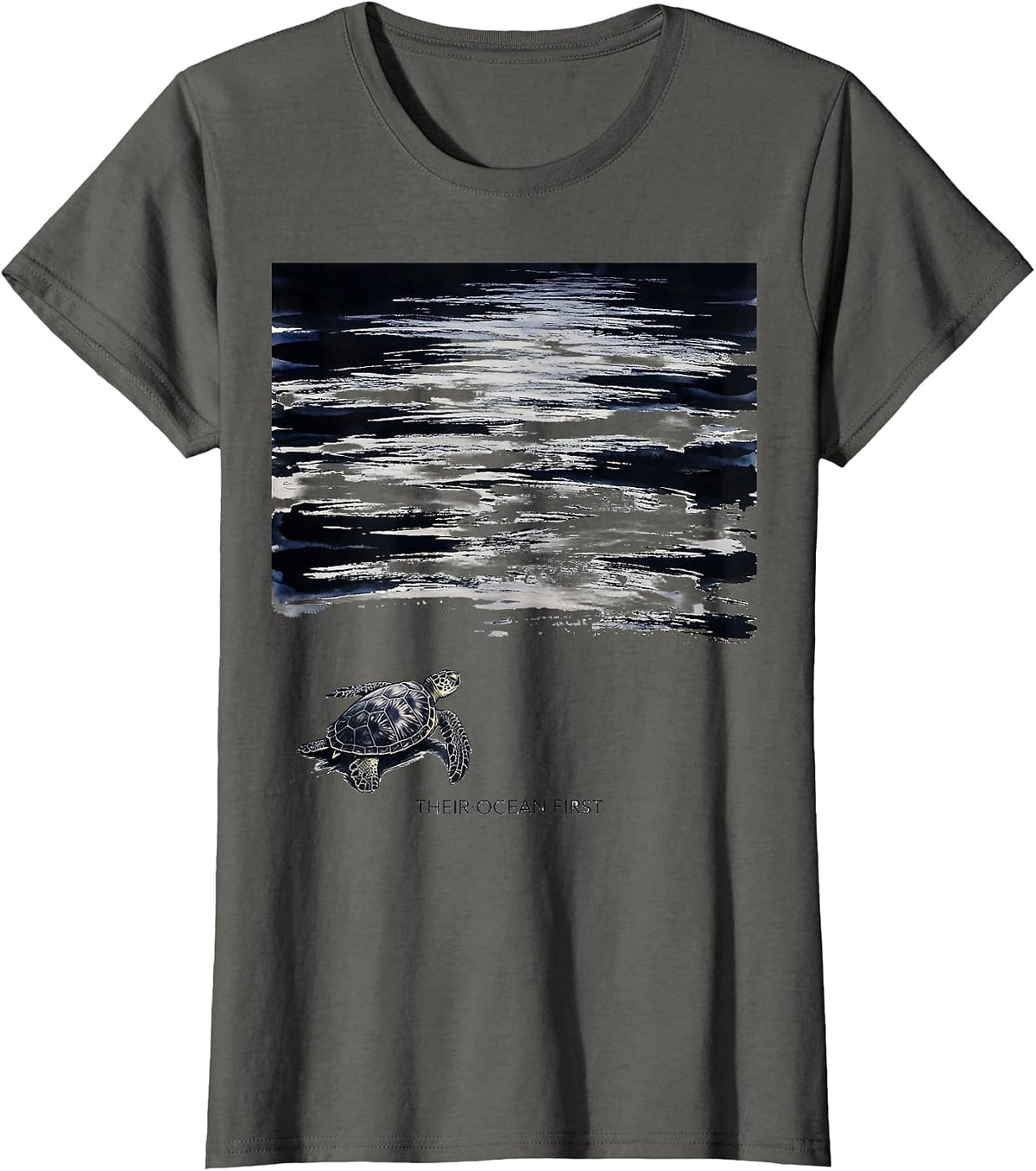 Women's Their Ocean First Ink Brush Sea Turtle Beach Souvenir T-Shirt - Asphalt Grey