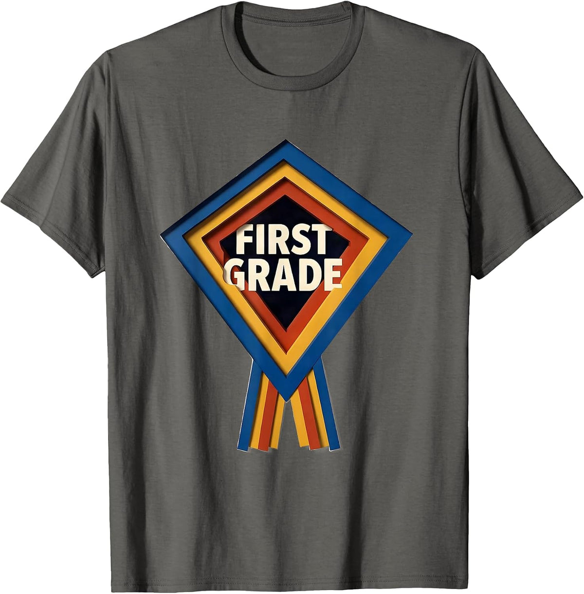 Men's First Grade Geometric Pennant Back To School Girl T-Shirt - Asphalt Grey
