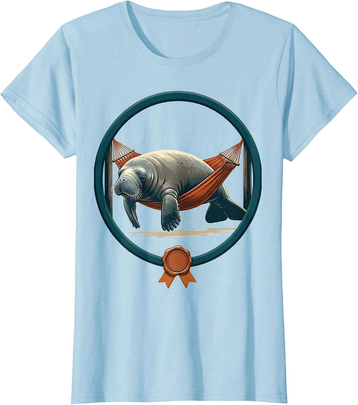 Manatee Slack Hammock Humor Sea Animal Lover Novelty T-Shirt - Baby Blue