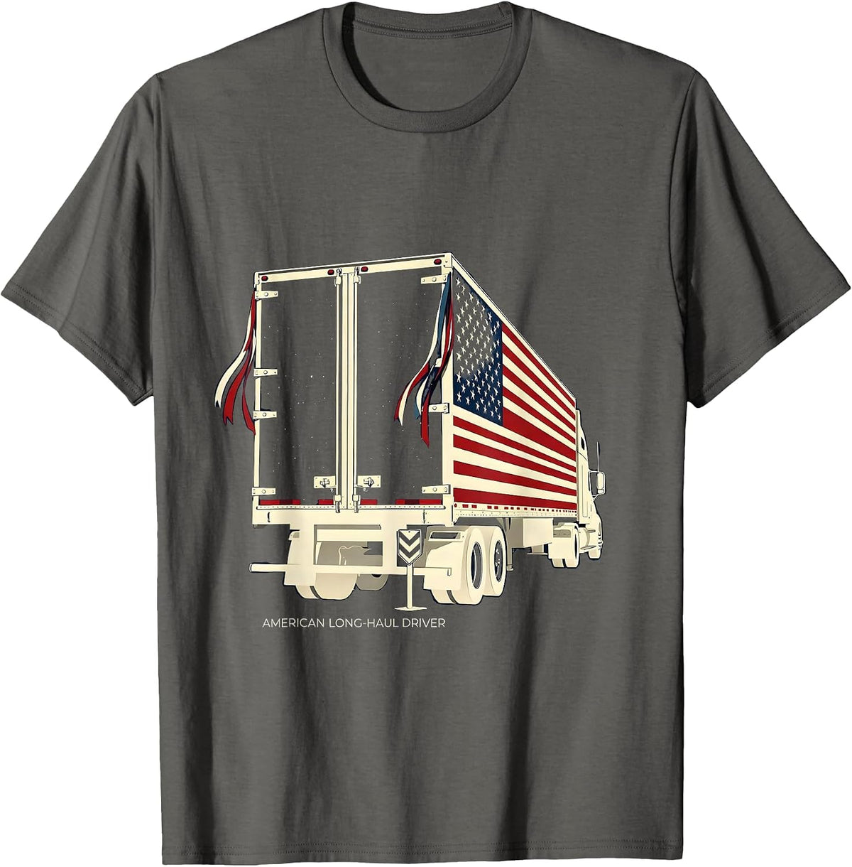 American Long-Haul Driver Patriotic Semi Trucker Occupation T-Shirt - Asphalt Grey