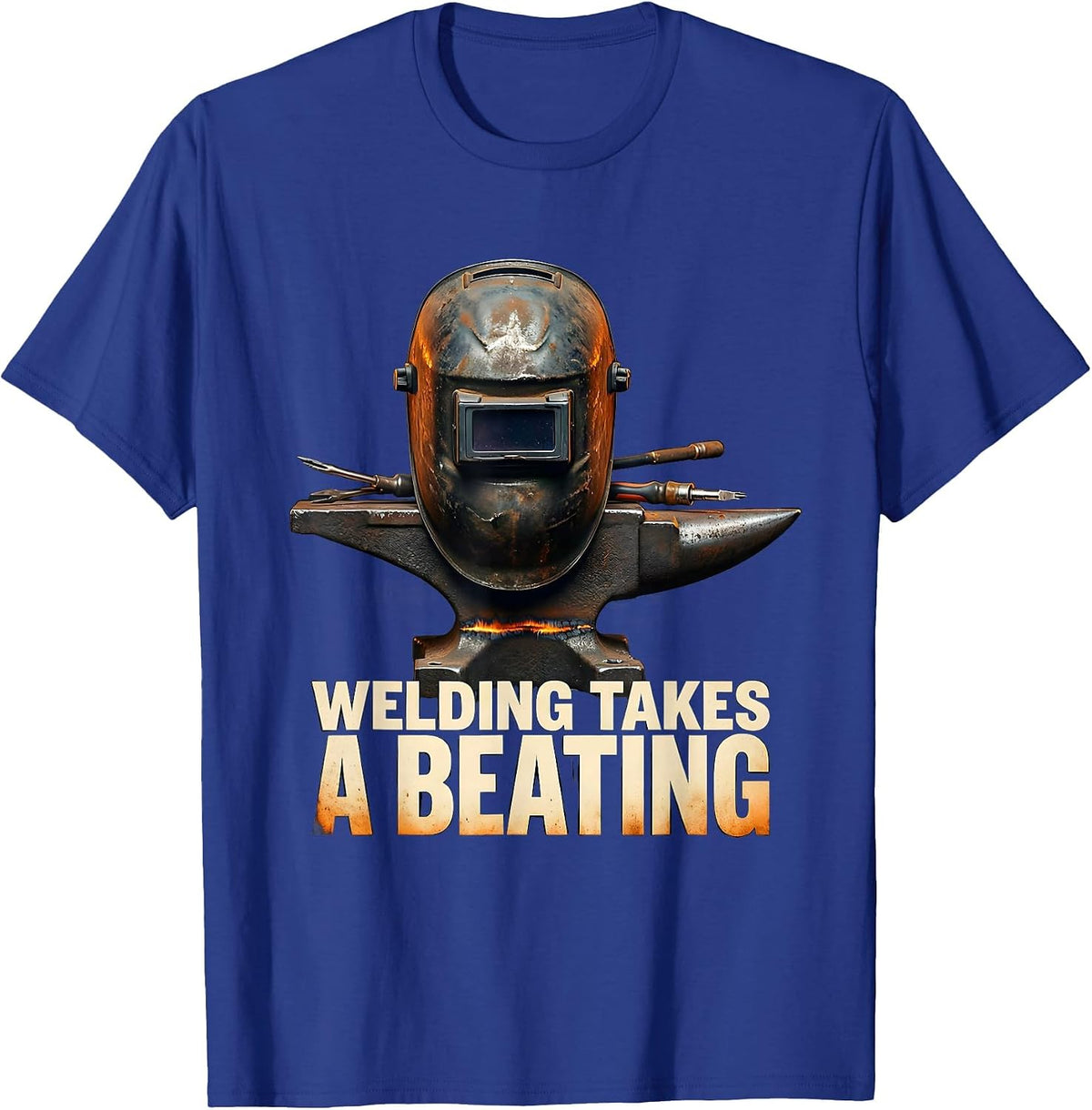 Men's Welding Takes A Beating Funny Welder Skeleton Tradesman T-Shirt - Royal Blue