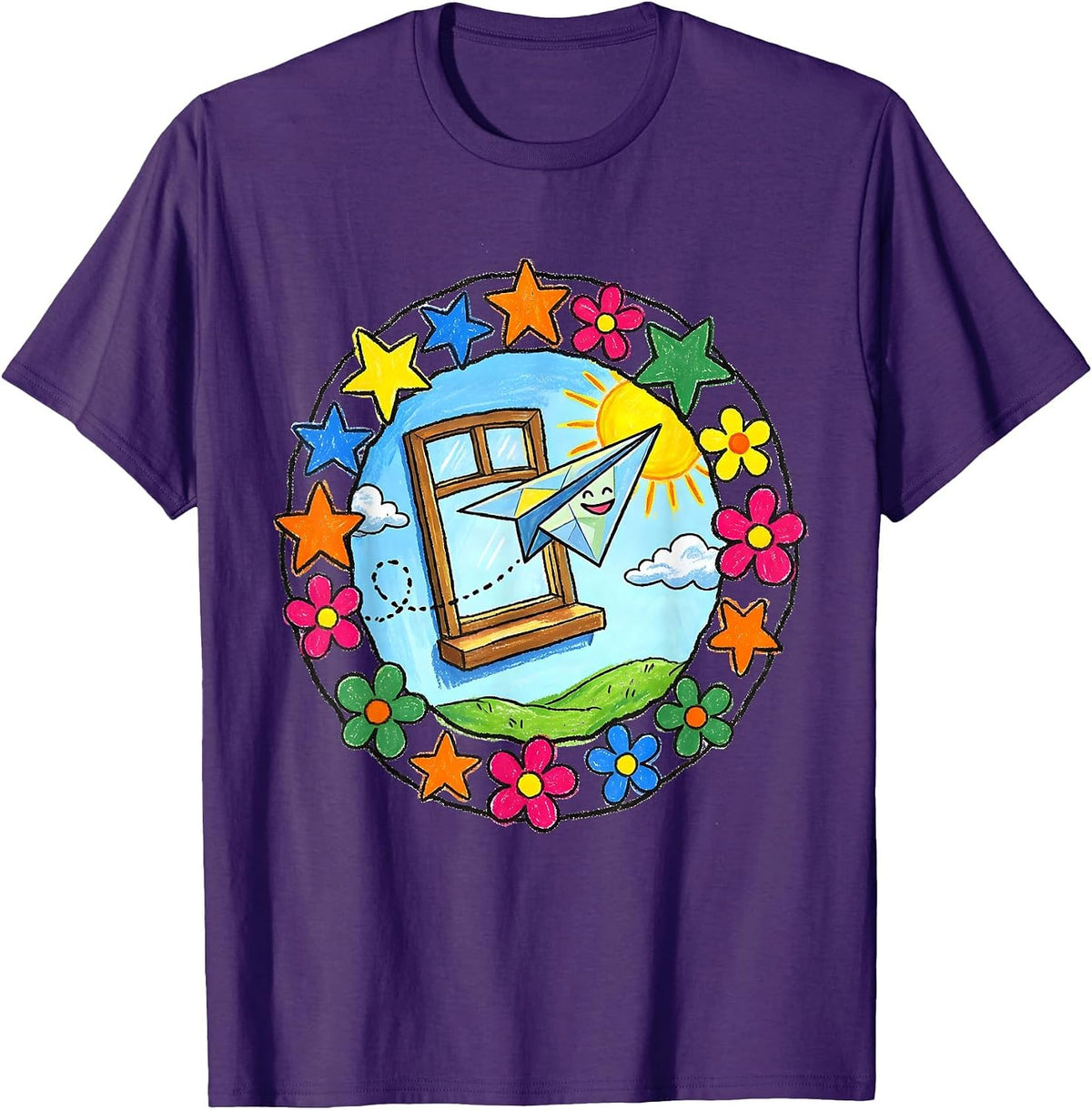 Men's Preschool Teacher Paper Airplane Classroom Art T-Shirt - Purple