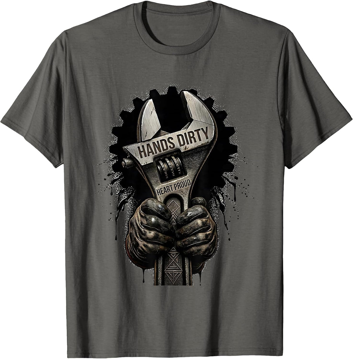 Men's Hands Dirty Heart Proud Pit Crew Racing Design T-Shirt - Asphalt Grey