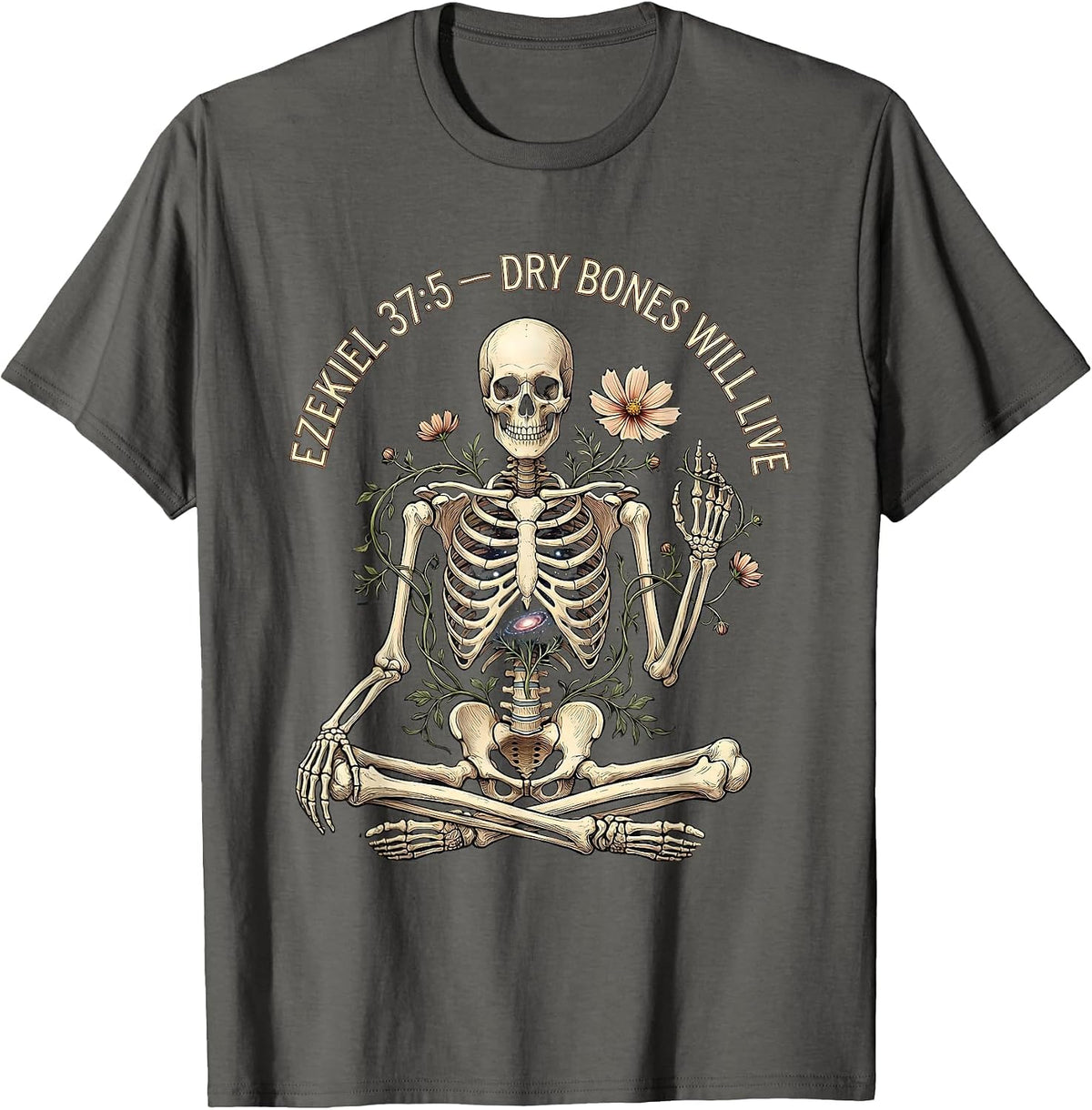 Men's Ezekiel 37:5 Dry Bones Will Live Christian Skeleton Humor T-Shirt - Asphalt Grey