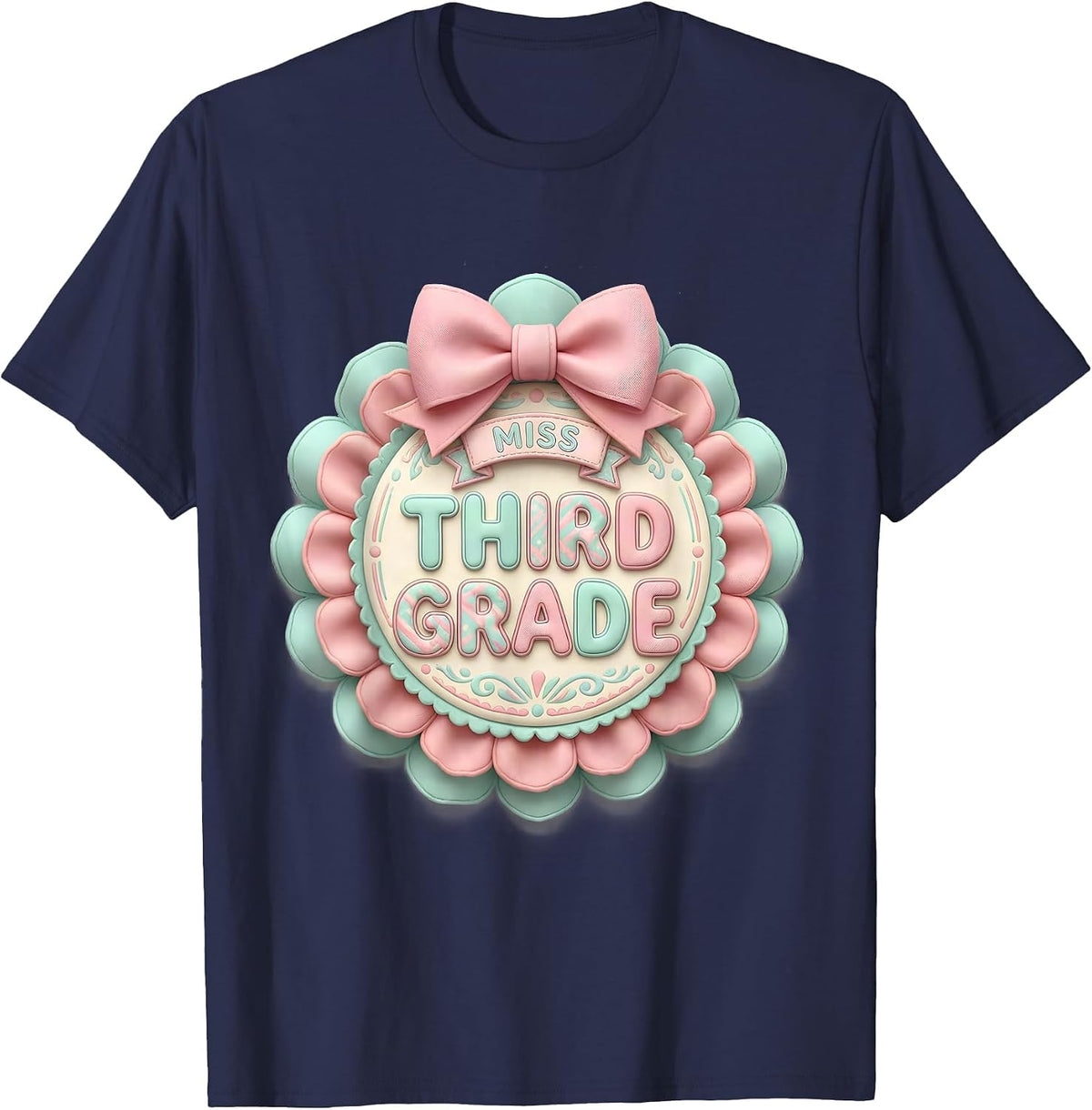 Men's Miss Third Grade Cute Kawaii Bow Back To School T-Shirt - Navy Blue