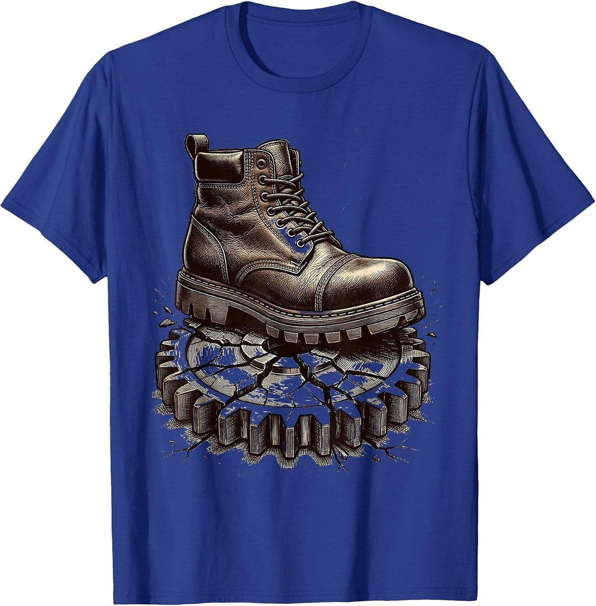 Men's Mechanic Boot Crushing Broken Gear Graphic T-Shirt - Royal Blue