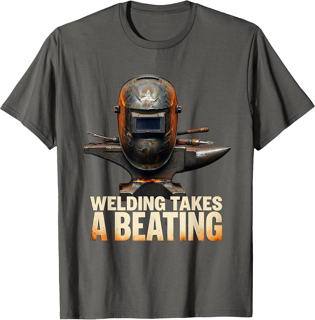 Men's Welding Takes A Beating Funny Welder Skeleton Tradesman T-Shirt - Asphalt Grey