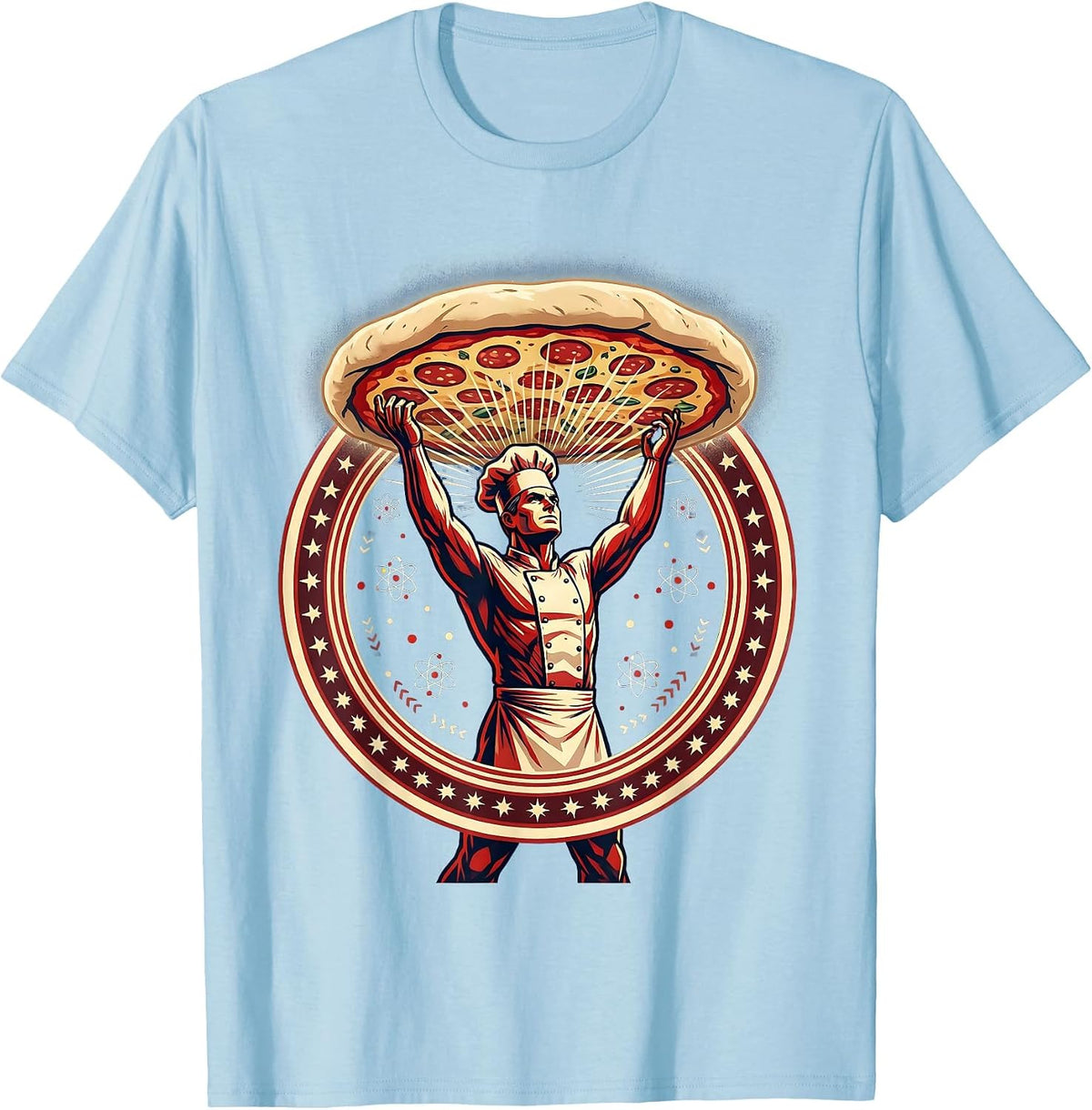 Men's Italian Chef Tossing Pizza Dough Graphic T-Shirt - Baby Blue