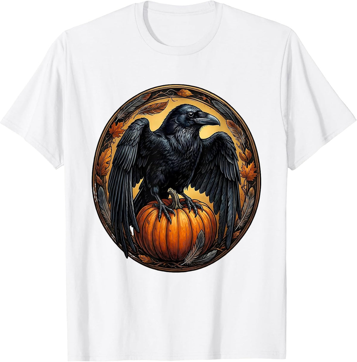 Men's Raven Gripping Pumpkin Halloween Graphic Design T-Shirt - White