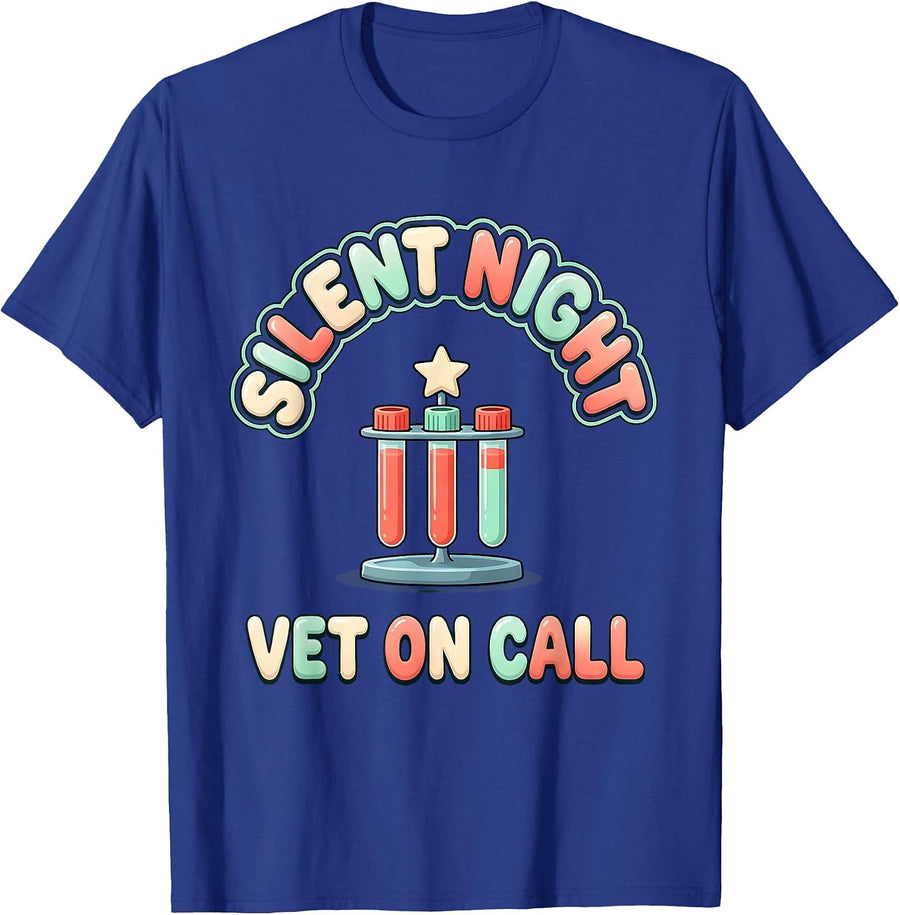 Silent Night, Vet On Call Funny Veterinary Tech Christmas T-Shirt - Royal Blue