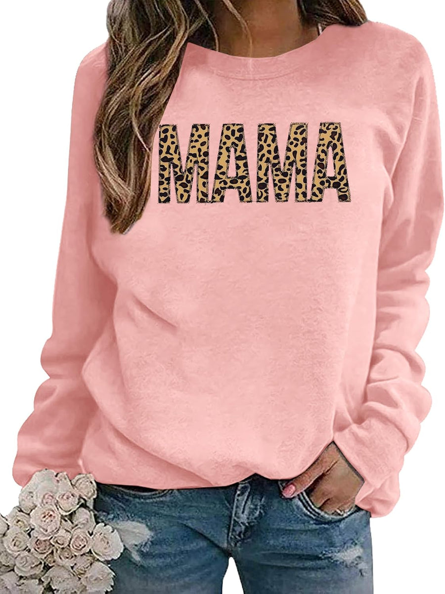 Mama Sweatshirt for Women Floral Mom Outfits Moms Crewneck Lightweight Top - Pink