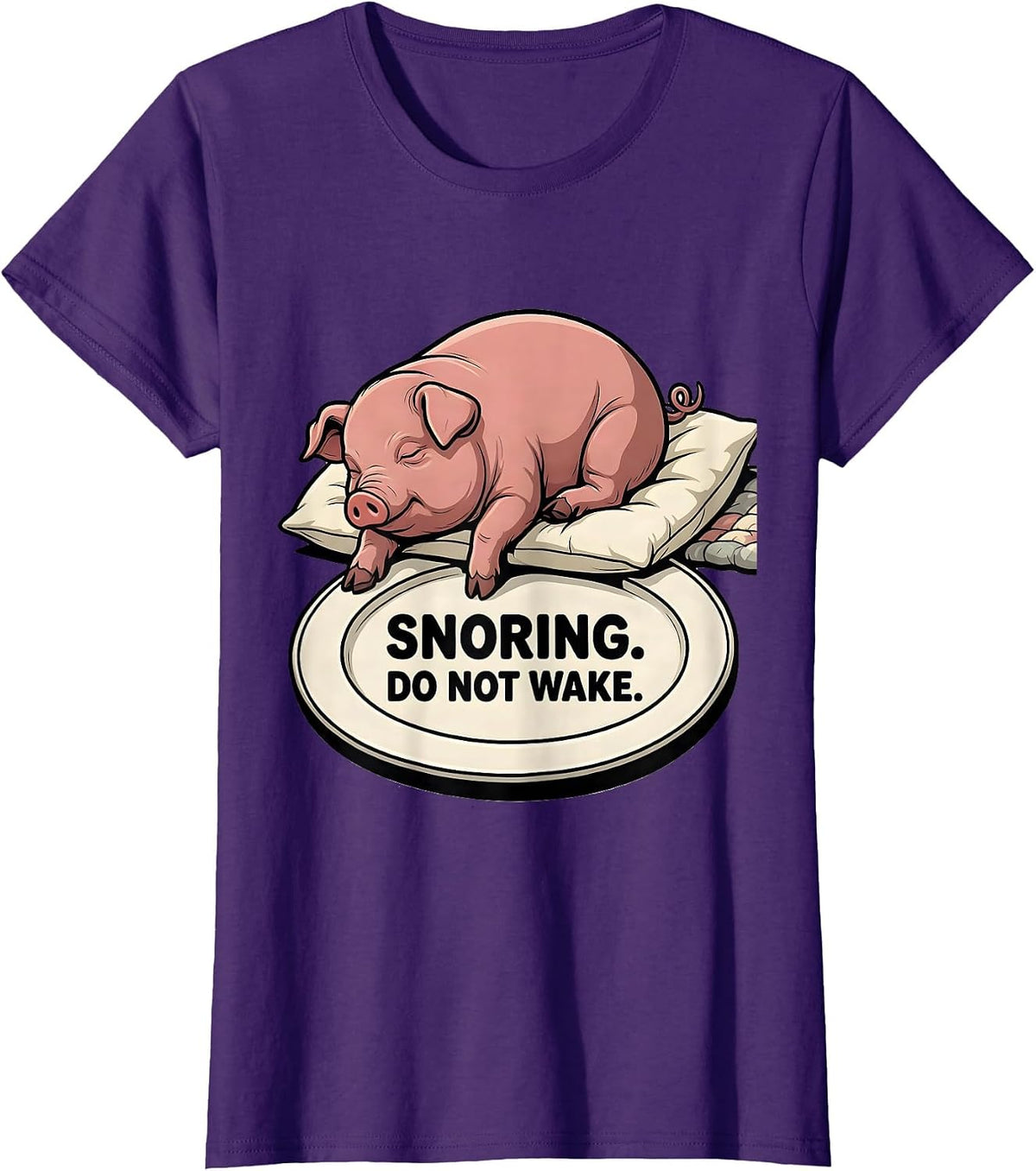 Women's Snoring. Do Not Wake. Cartoon Pig Official Sleepshirt Animal T-Shirt - Purple
