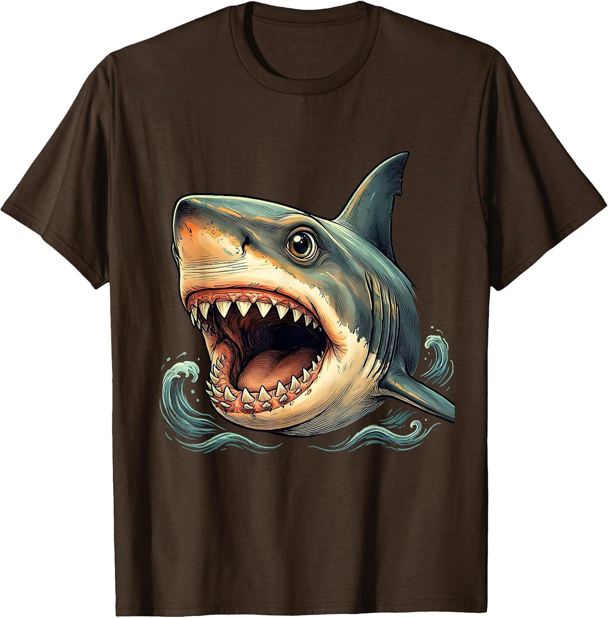 Shark Jaw Playful Halloween Costume Novelty Gift T-Shirt - Brown