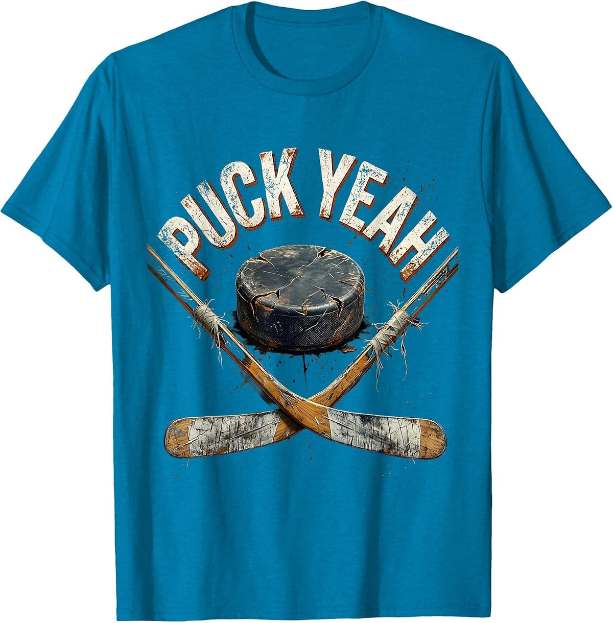 Puck Yeah Bold Hockey Fan Design T-Shirt - Sapphire Blue