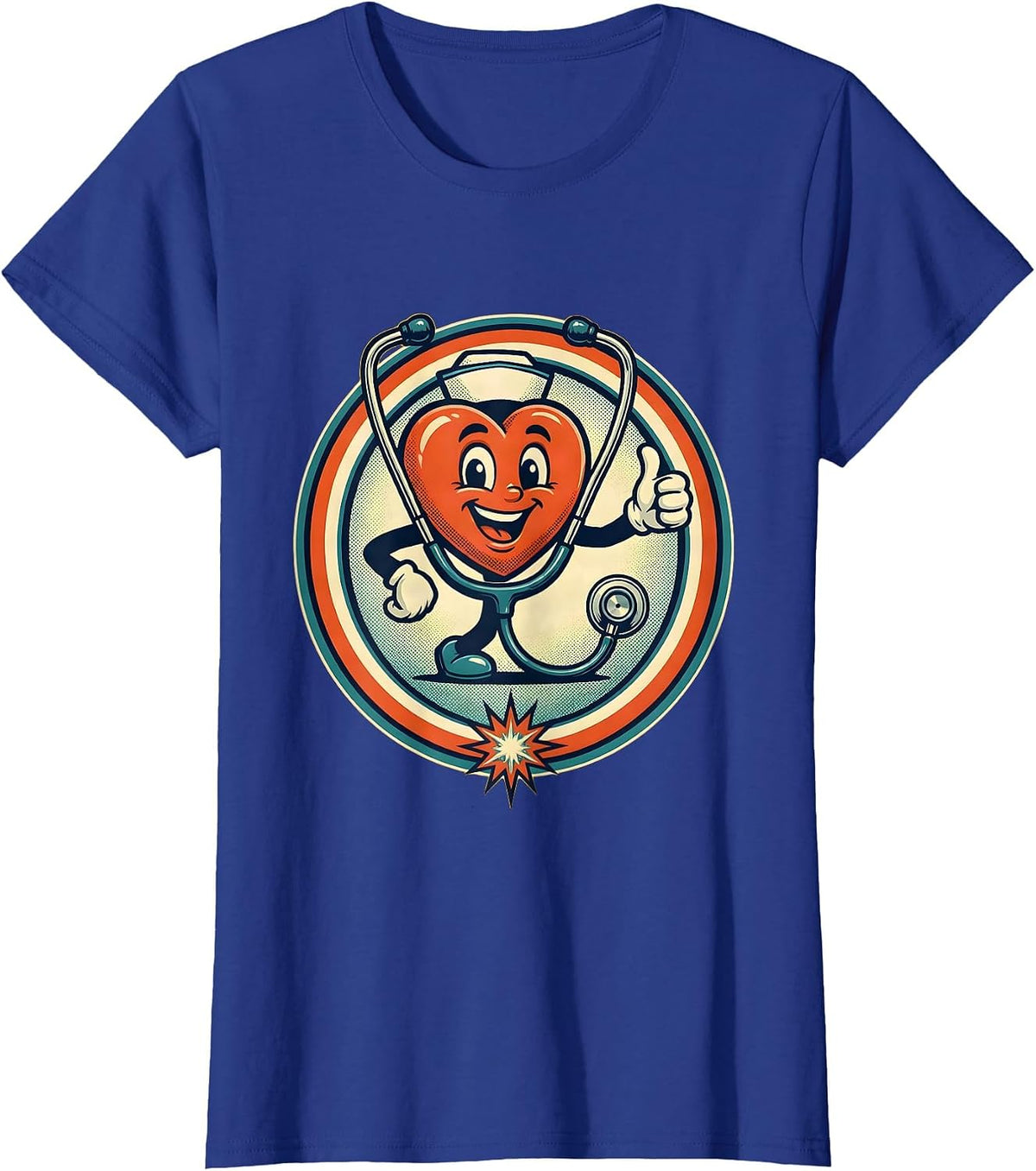 Women's School Nurse Heart Stethoscope Graphic T-Shirt - Royal Blue