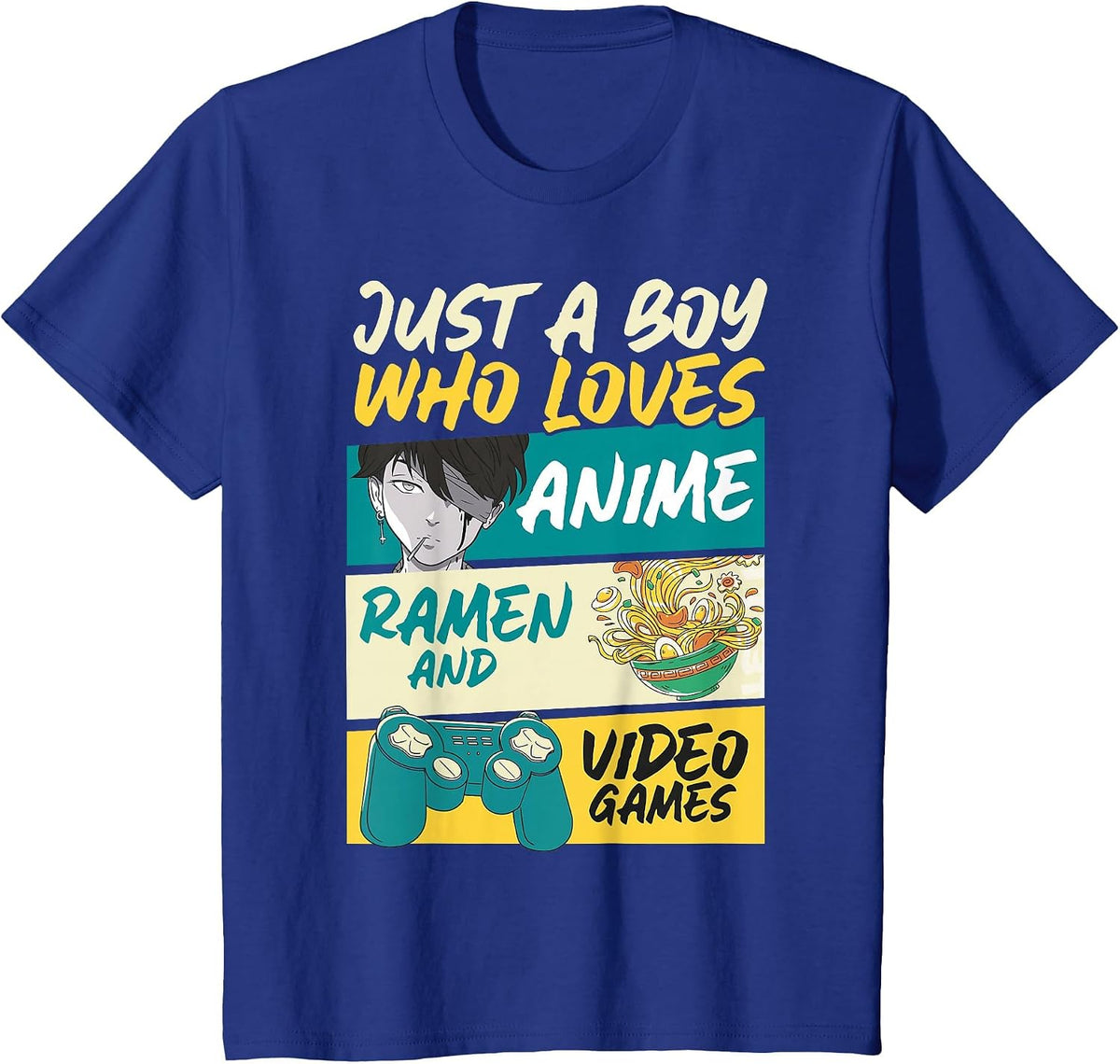Just A Boy Who Loves Anime Ramen and Video Games, Gaming T-Shirt - Royal Blue