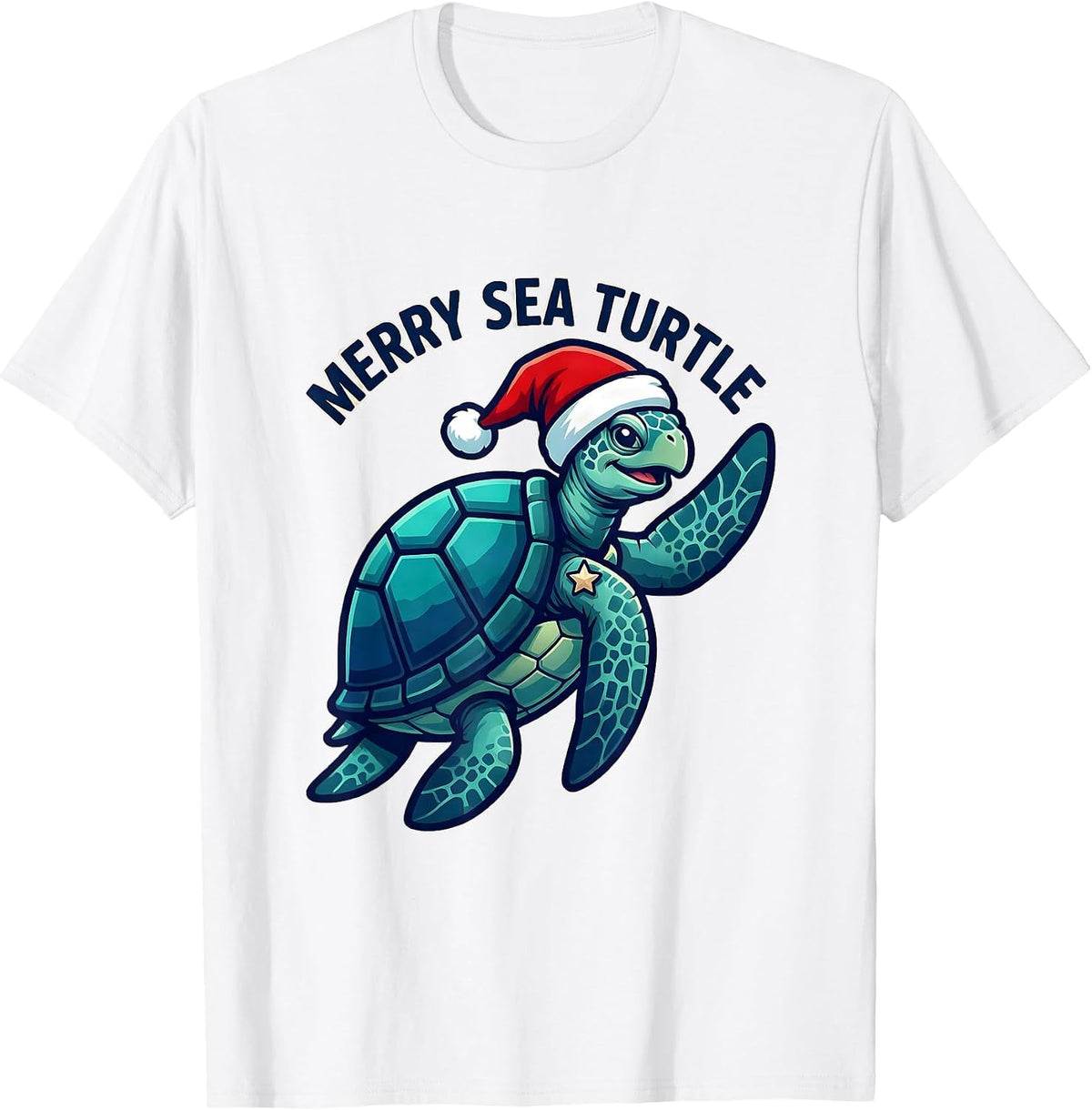 Men's Merry Sea Turtle Whimsical Santa Hat Sea Turtle Lover T-Shirt - White