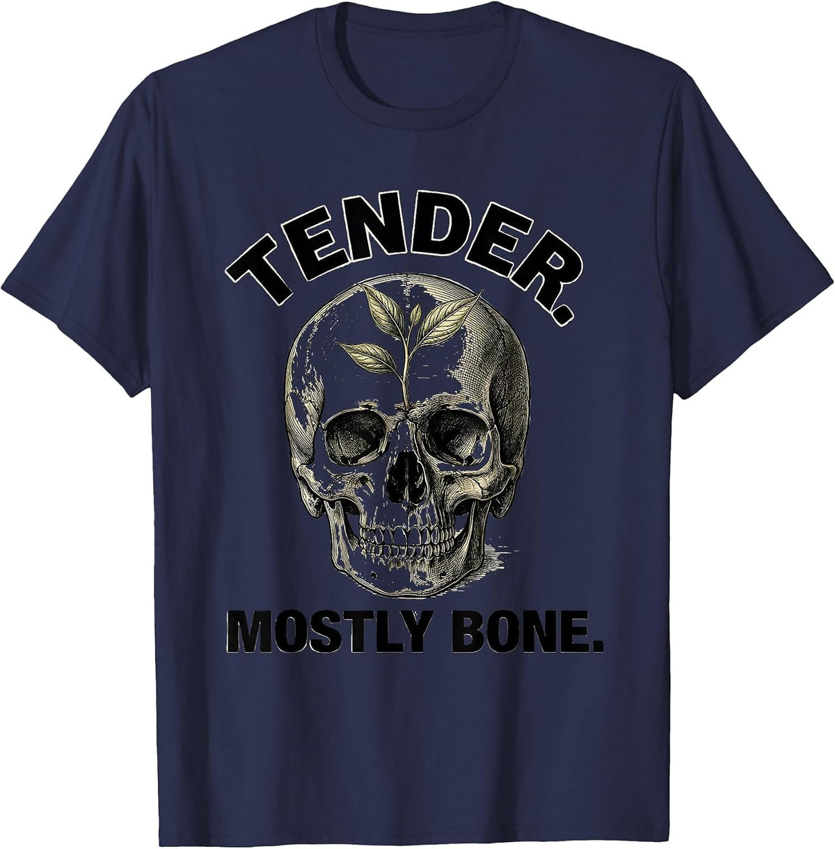 Tender. Mostly Bone Botanical Skull Specimen Graphic Art T-Shirt - Navy Blue