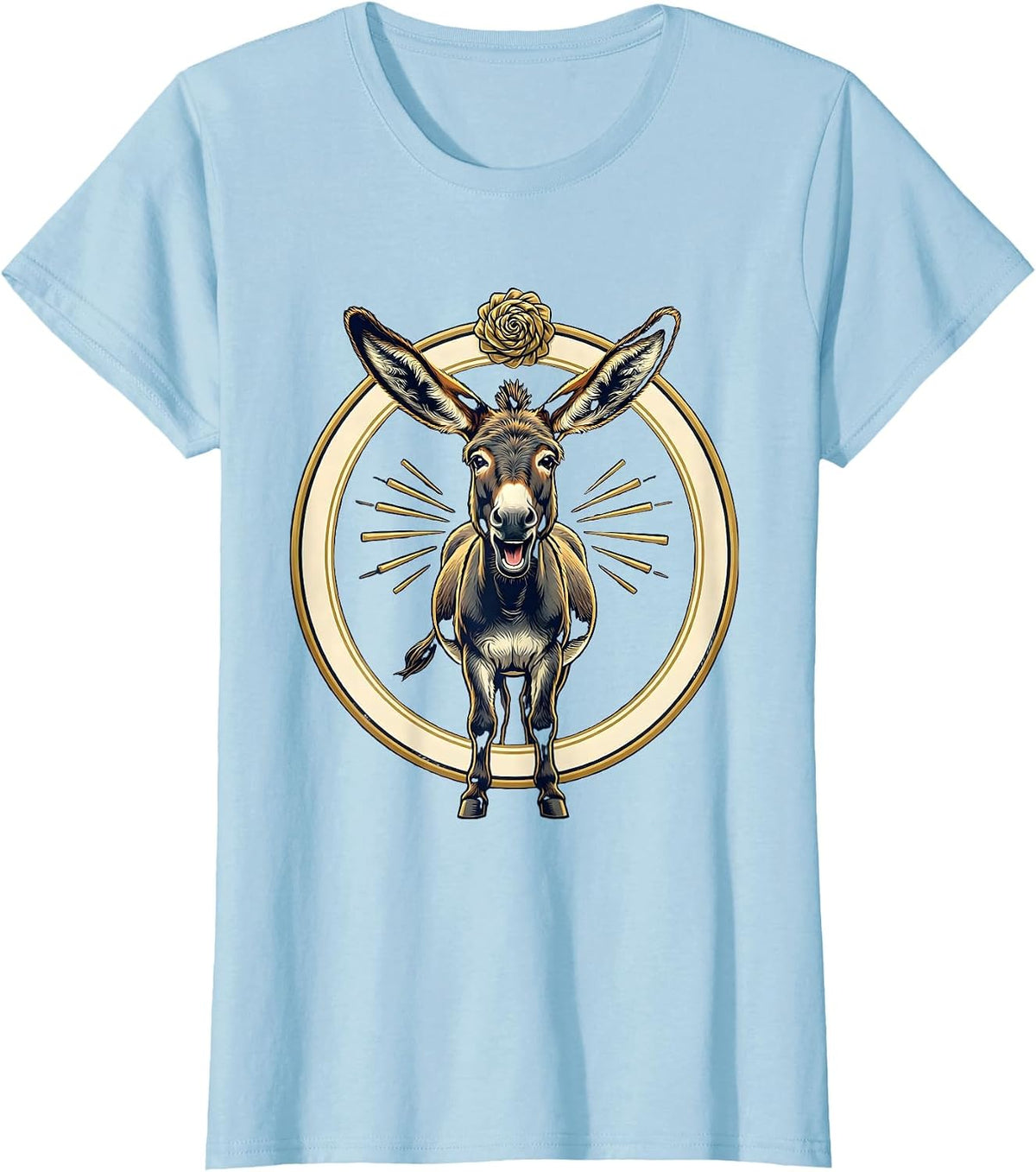 Women's Donkey Portrait Funny Animal Humor Novelty Gift T-Shirt - Baby Blue