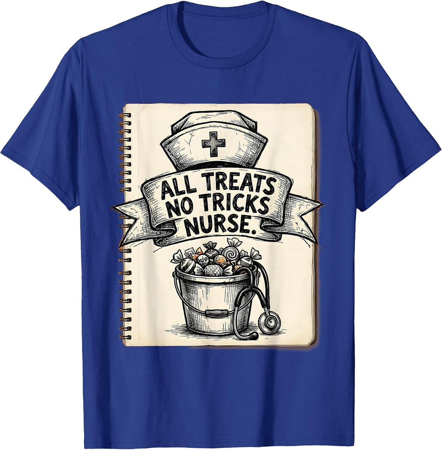 All Treats No Tricks Nurse Halloween Design T-Shirt - Royal Blue