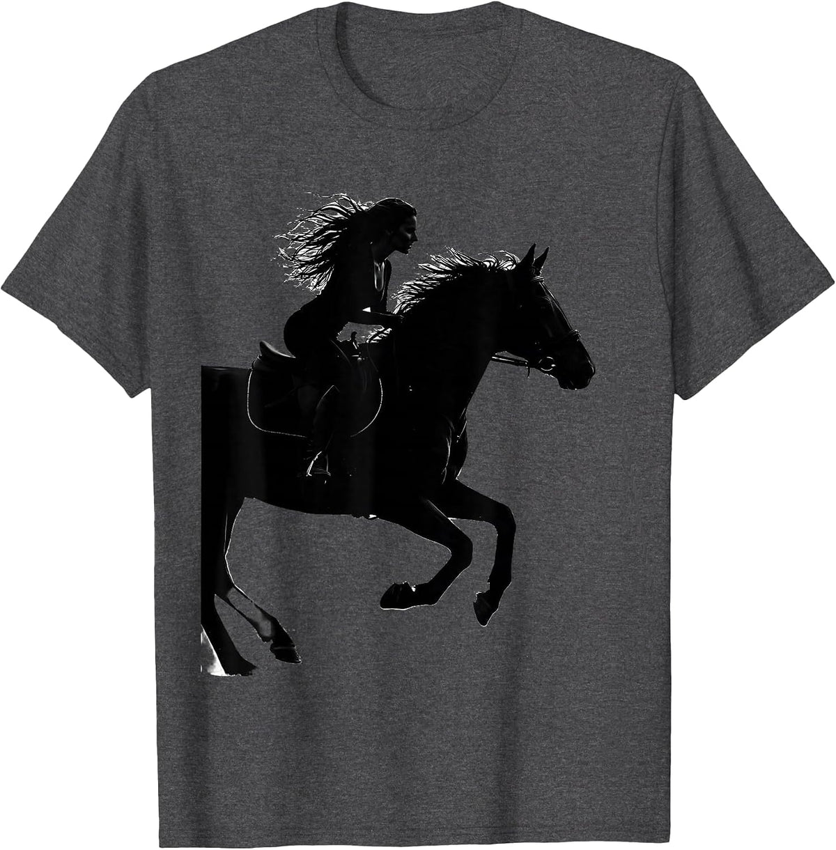 Galloping Horse Rider Full Speed Equestrian Art T-Shirt - Dark Heather Grey