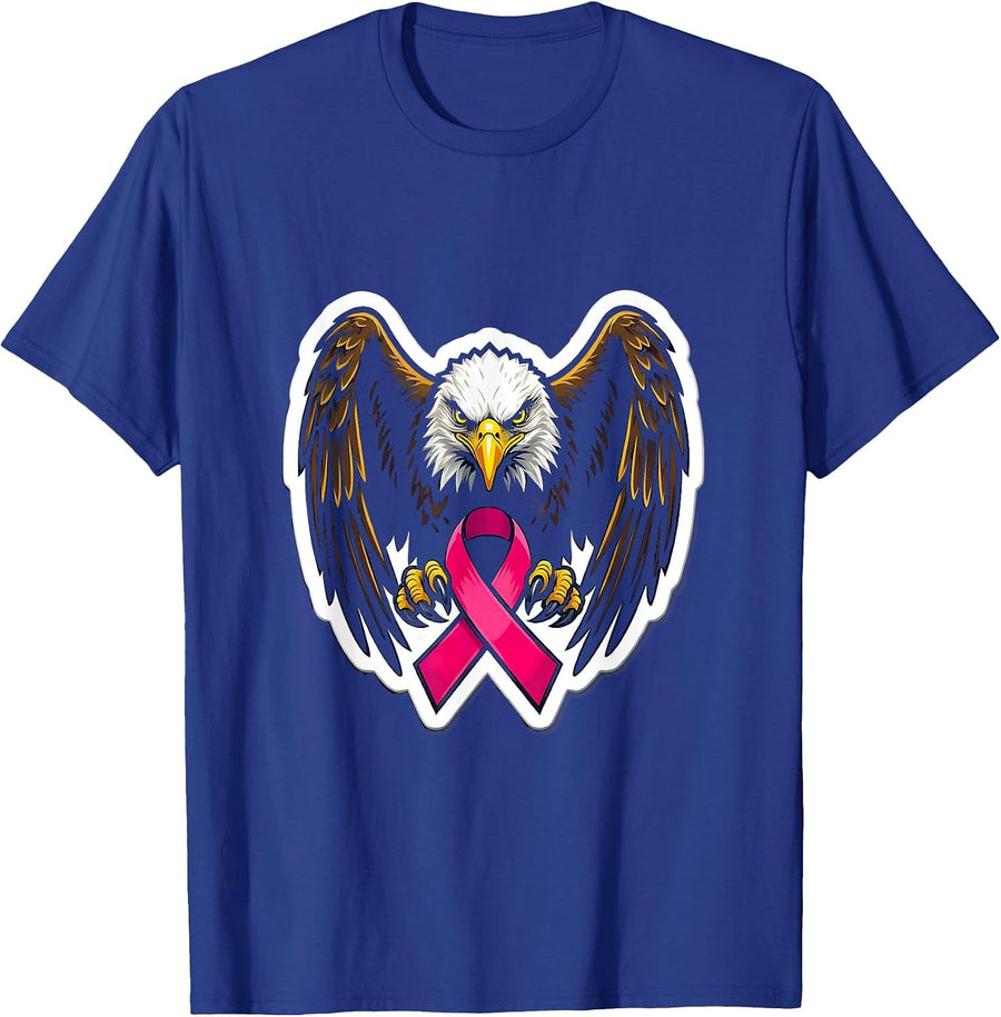Bald Eagle Pink Ribbon Breast Cancer Awareness T-Shirt - Royal Blue