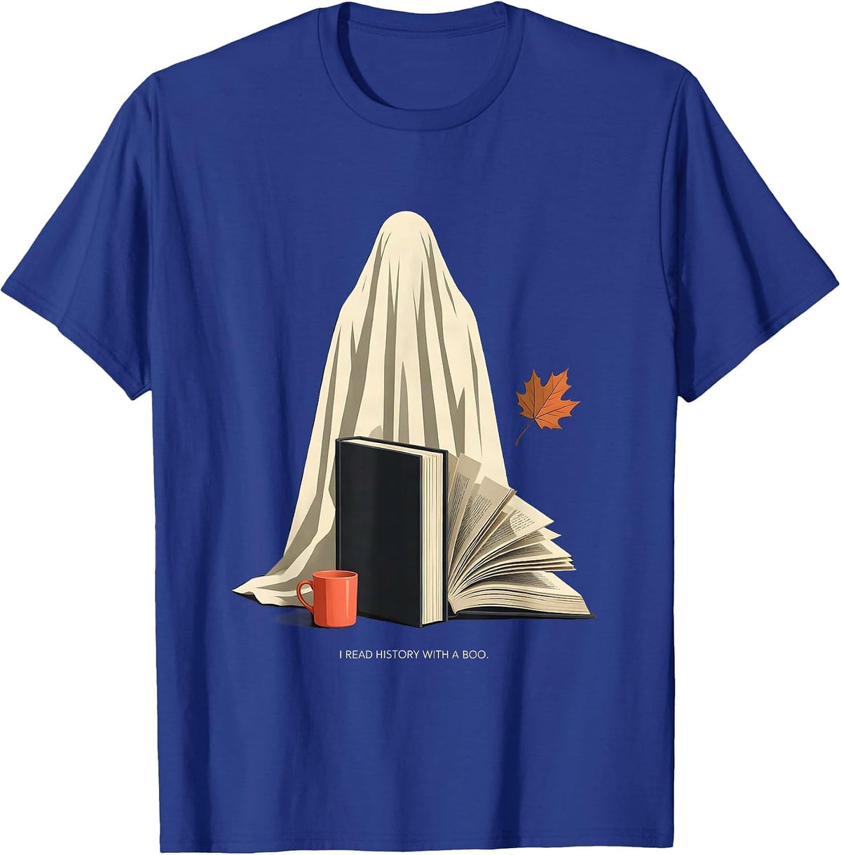 Men's I Read History With A Boo Midcentury Modern Bookish Ghost T-Shirt - Royal Blue