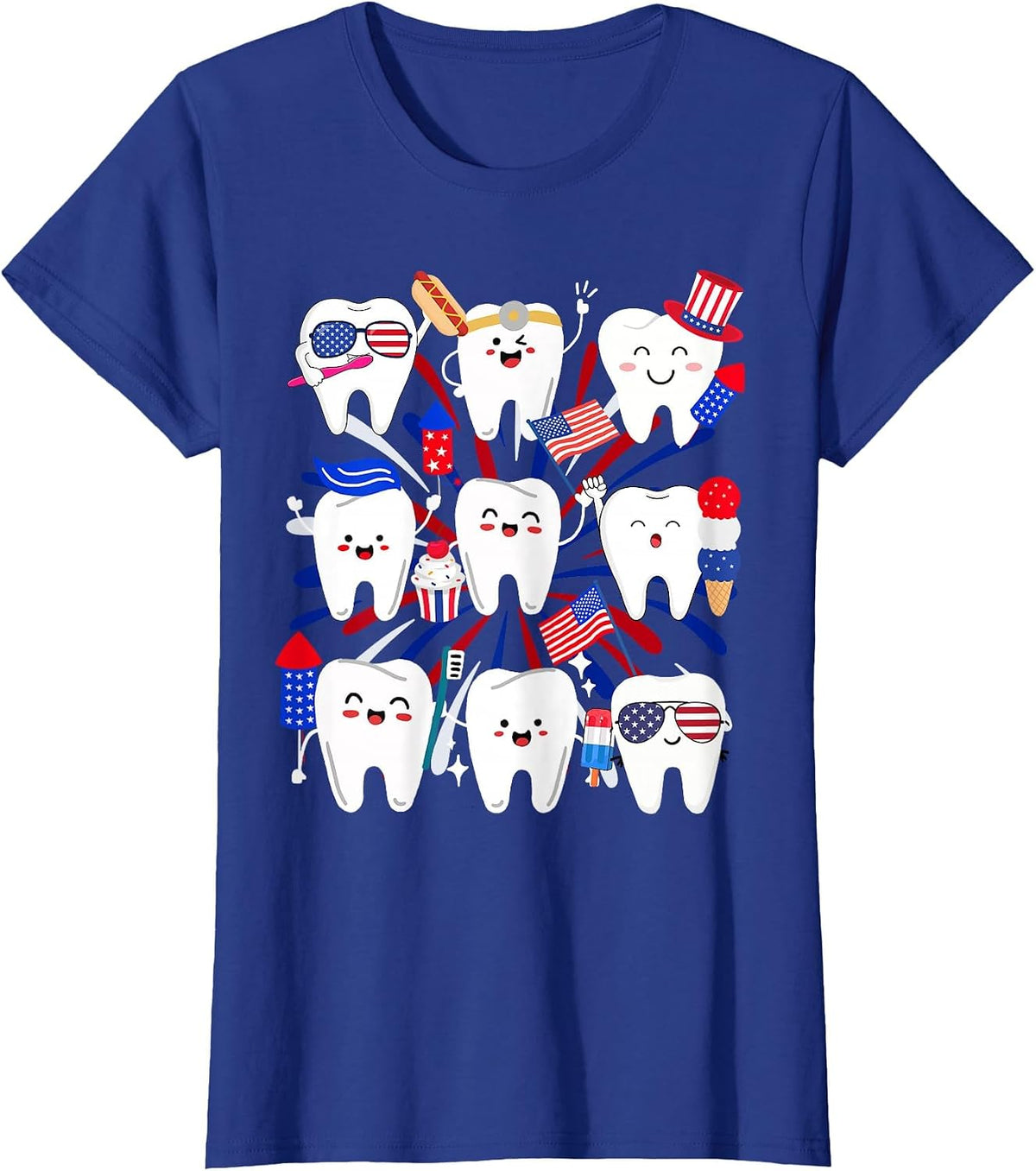Happy 4th July American Dental Squad Funny Dental Assistant T-Shirt - Royal Blue