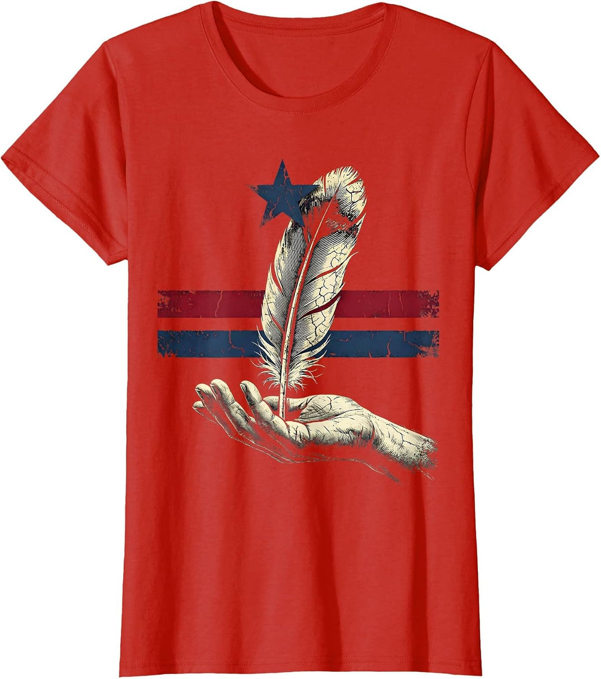 Eagle Feather Open Palm Patriotic Graphic T-Shirt - Red