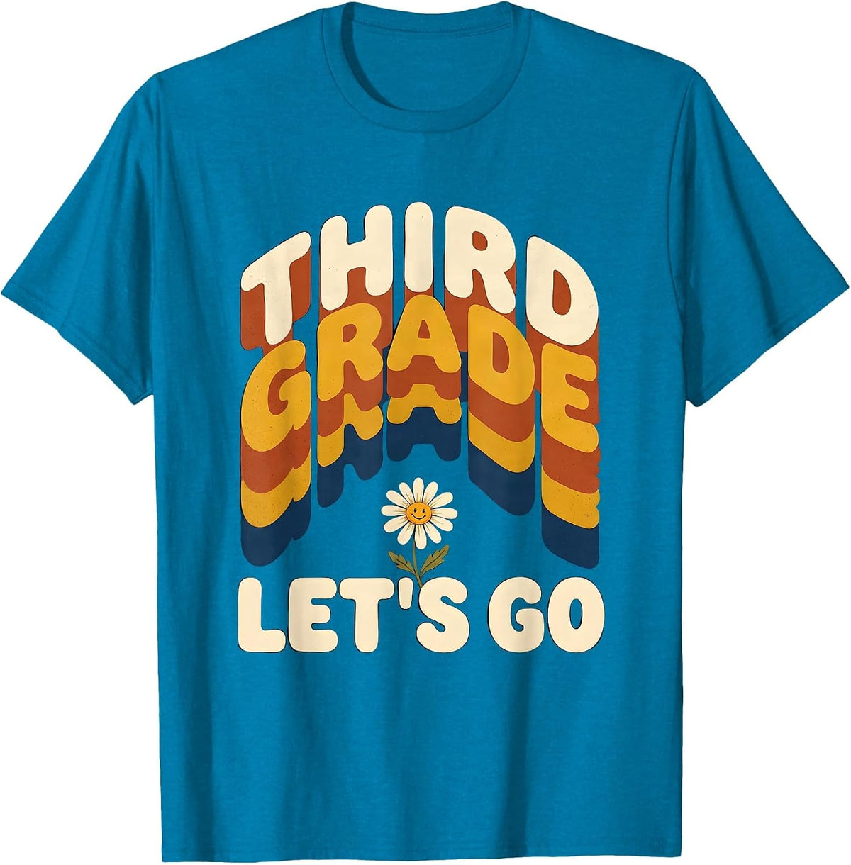 Third Grade Let's Go Retro Groovy Back To School First Day T-Shirt - Sapphire Blue