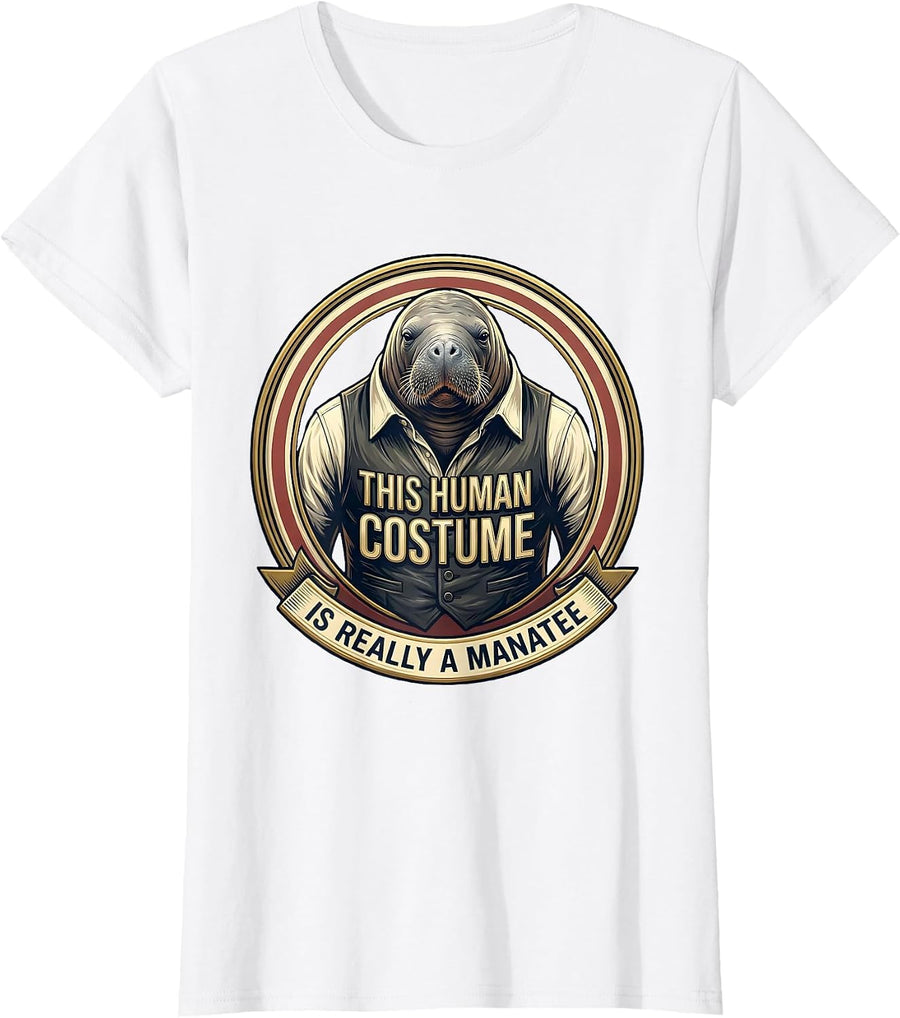 Women's This Human Costume Is Really A Manatee Funny Halloween T-Shirt - White