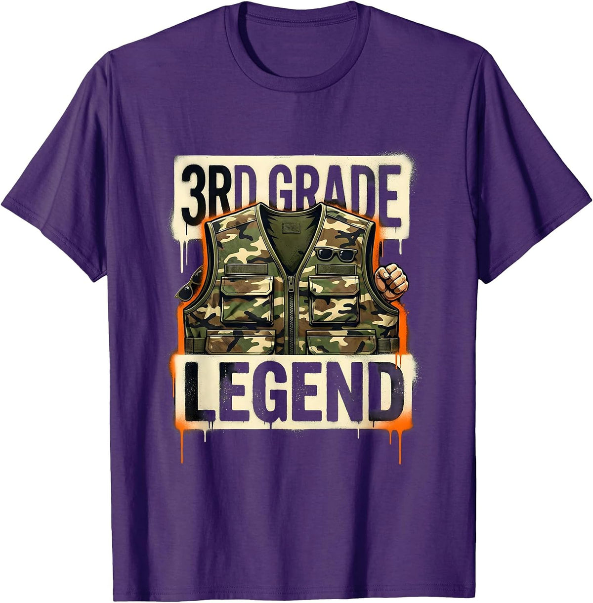 3RD GRADE LEGEND Streetwear Camo Back To School Boys T-Shirt - Purple