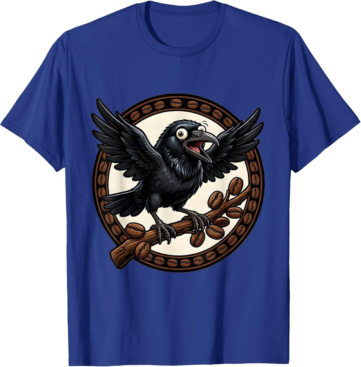 Men's Raven Clutching Coffee Bean Branch Illustration T-Shirt - Royal Blue
