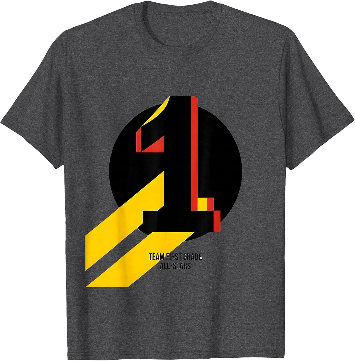 Men's Team First Grade All-Stars Bauhaus Modernist School Spirit T-Shirt - Dark Heather Grey