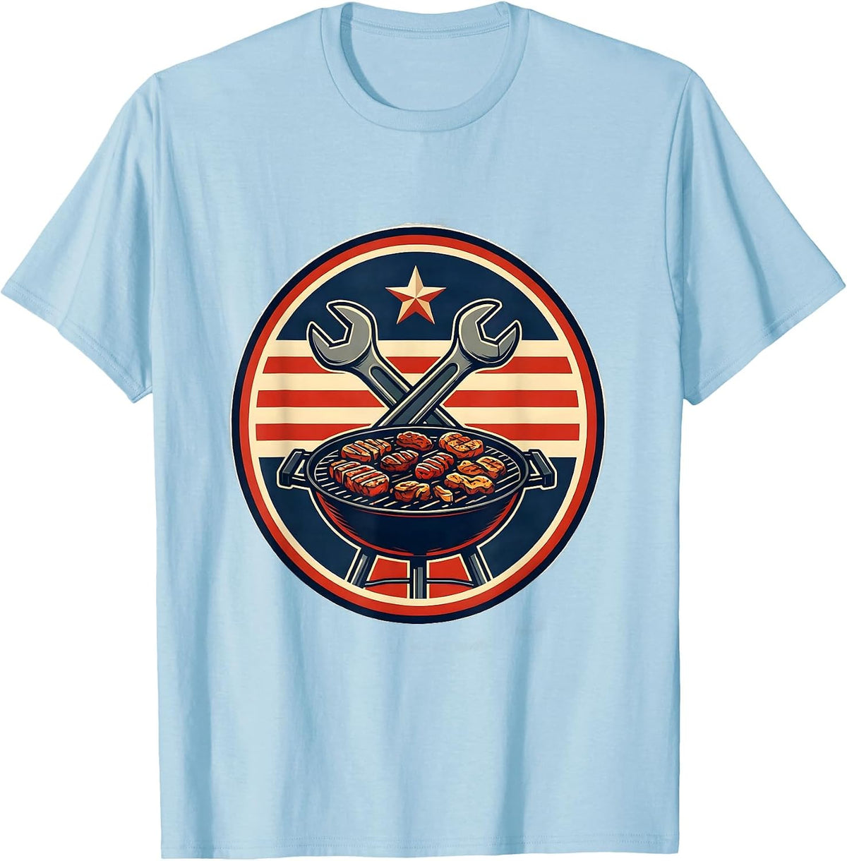 Men's Sealed Badge Wrench Cookout Patriotic Americana Labor Day T-Shirt - Baby Blue