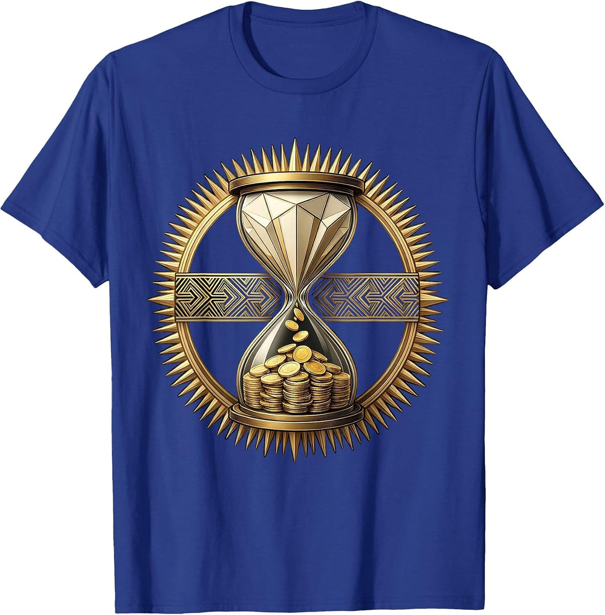 Black and Gold Hourglass Falling Coins Graphic T-Shirt - Royal Blue