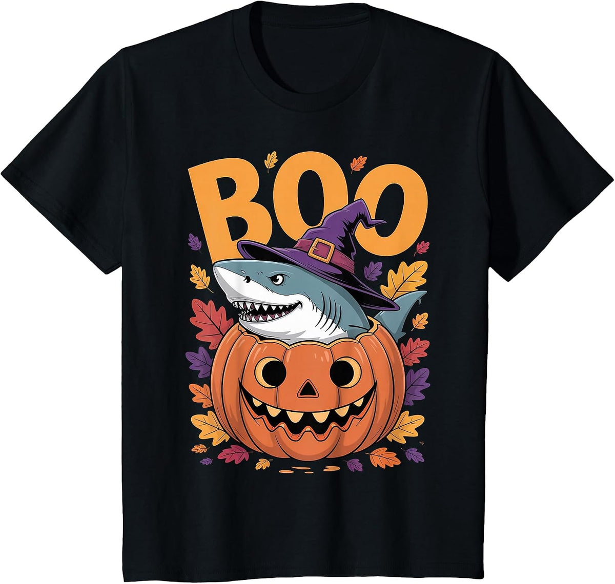 Shark Costume on Pumpkin Halloween Great White Shark T-Shirt - Black